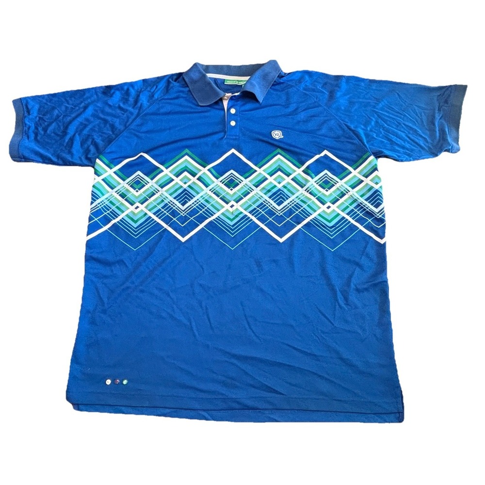 Vintage Y2K Rocawear Polo Shirt 2XL Blue Diamond Stripe Hip Hop Streetwear 2000s